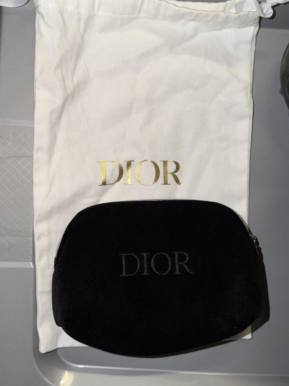 Dior Black Velvet Embroidered Logo Cosmetic Pouch